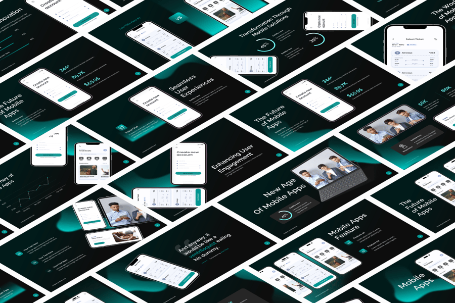 信息图表移动应用程序 PPT模版 (PPTX)