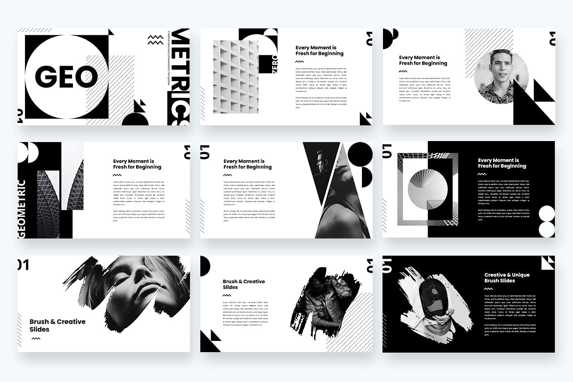 地理创意几何图形PPT模板（PPTX）