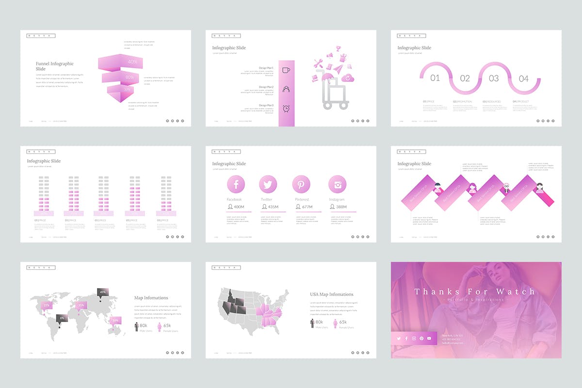 时尚绚丽粉色优雅女性美容院风格powerpoint幻灯片演示模板（pptx）