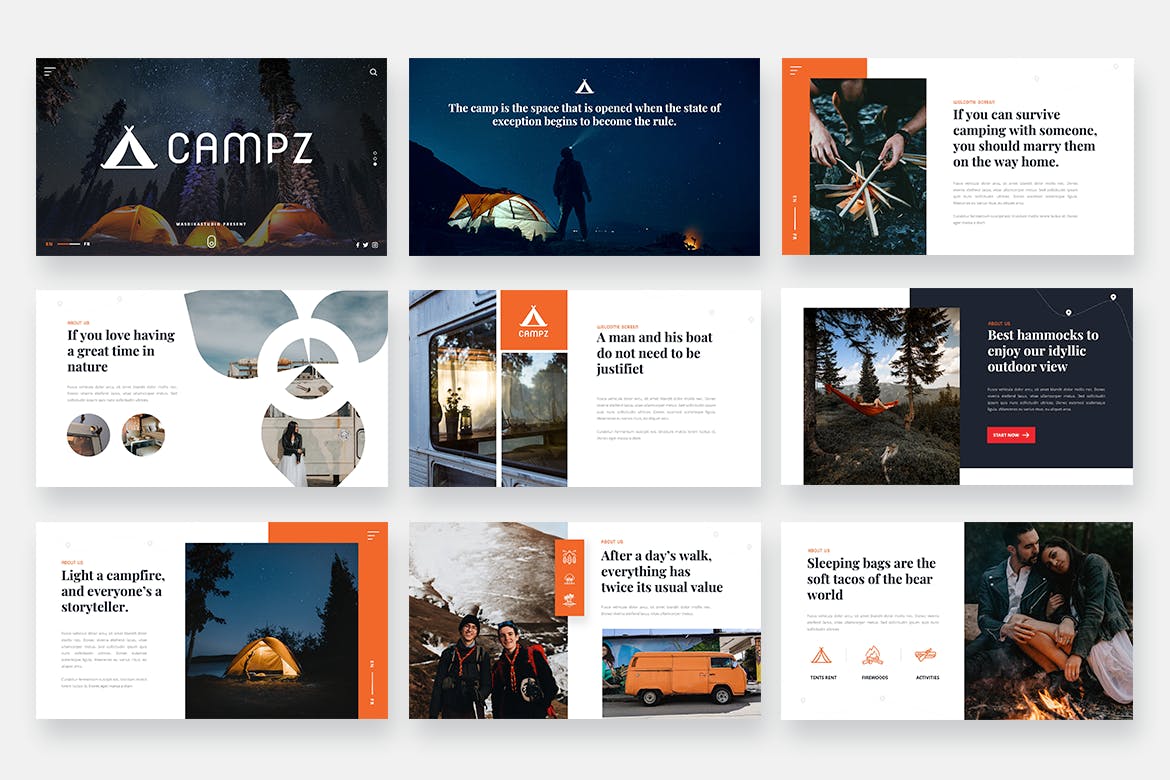 时尚高端多用途露营拓展训练SWOT分析大数据powerpoint幻灯片演示模板（pptx）