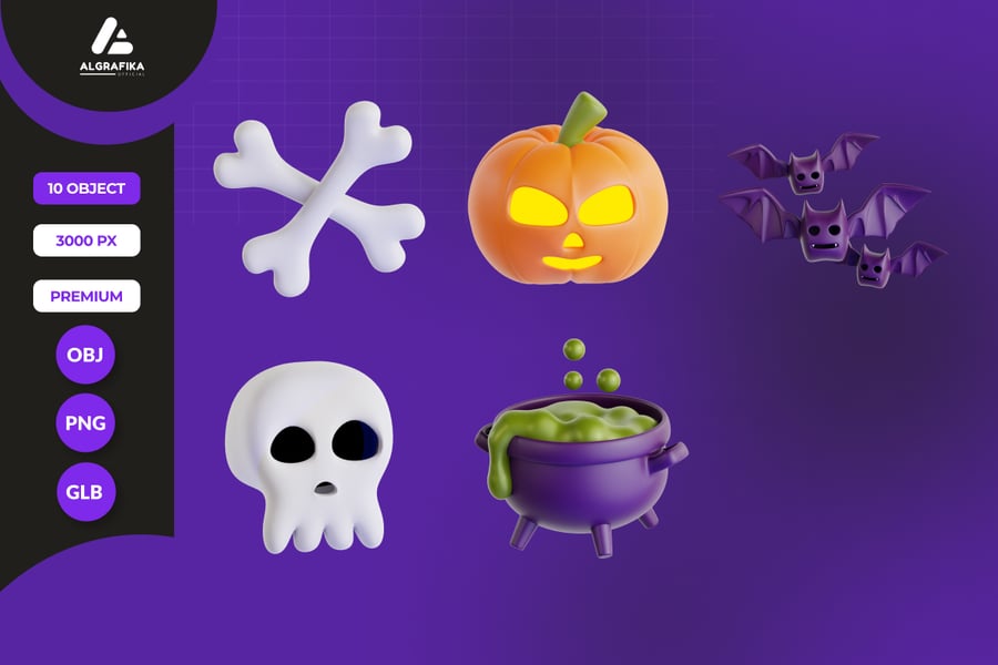 万圣节快乐 3D 图标 (PNG,OBJ)