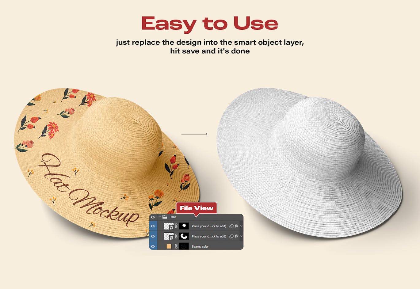 草帽帽子样机套装 (PSD)