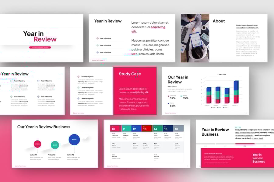 年度回顾年终总结  PPT模板 (PPTX)