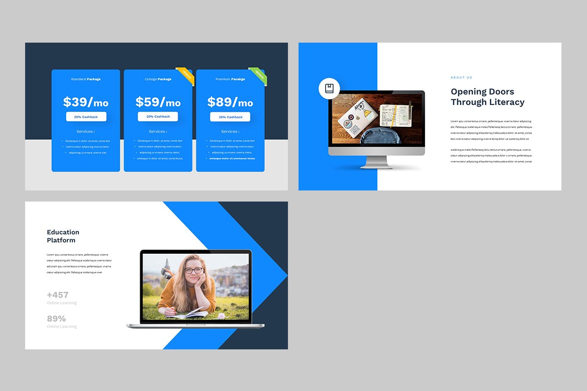 时尚高端简约清新学习在线教育powerpoint幻灯片演示模板(pptx)