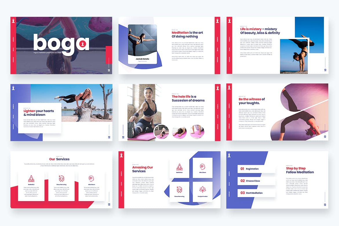 时尚高端优雅清新冥想瑜伽运动powerpoint幻灯片演示模板（pptx）