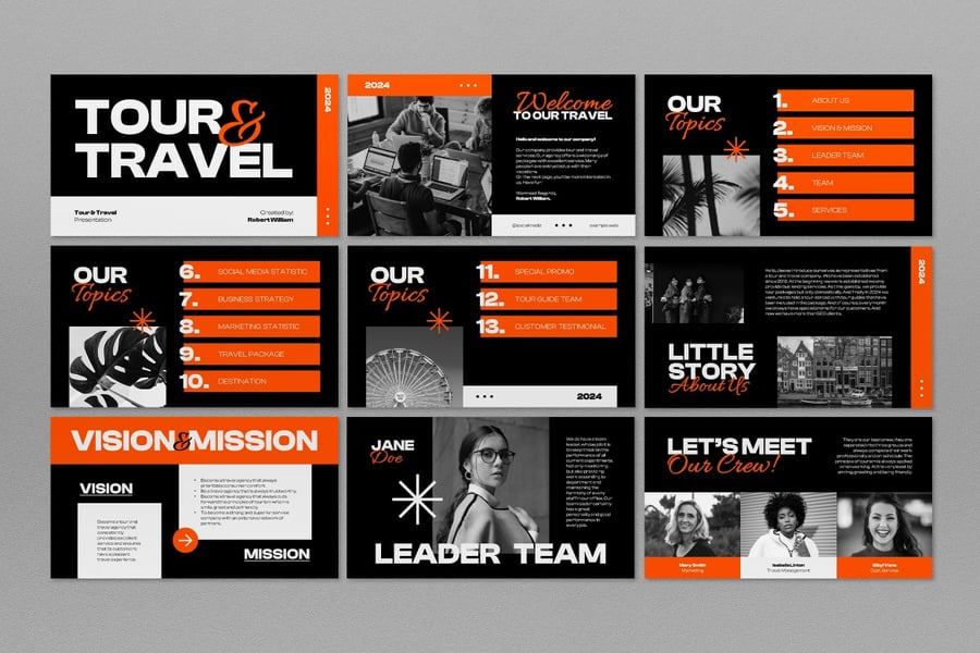 橙色大胆哥特式旅行社介绍PPT模版 (PPT,PPTX)