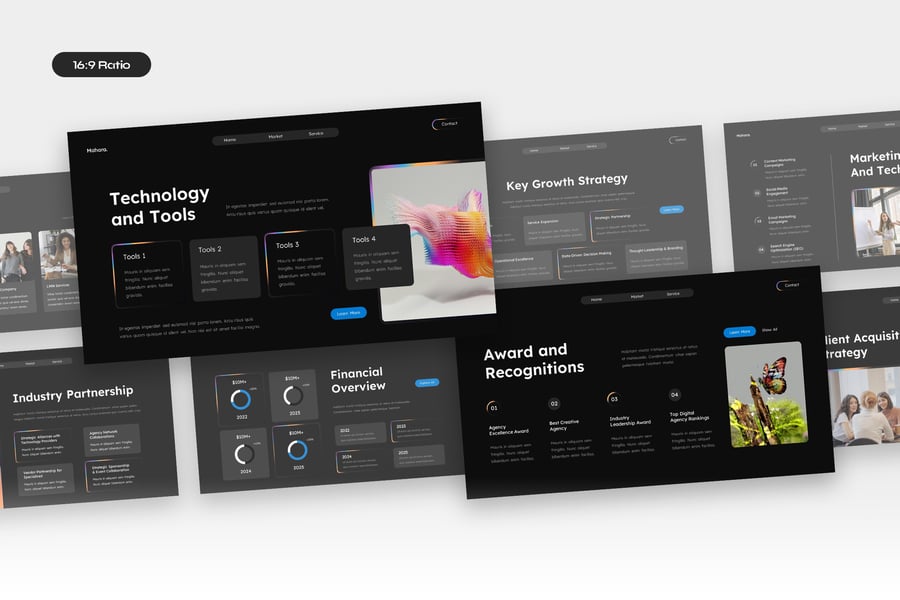 黑色多彩优雅商业机构宣传PPT模版 (PPTX,PPT)