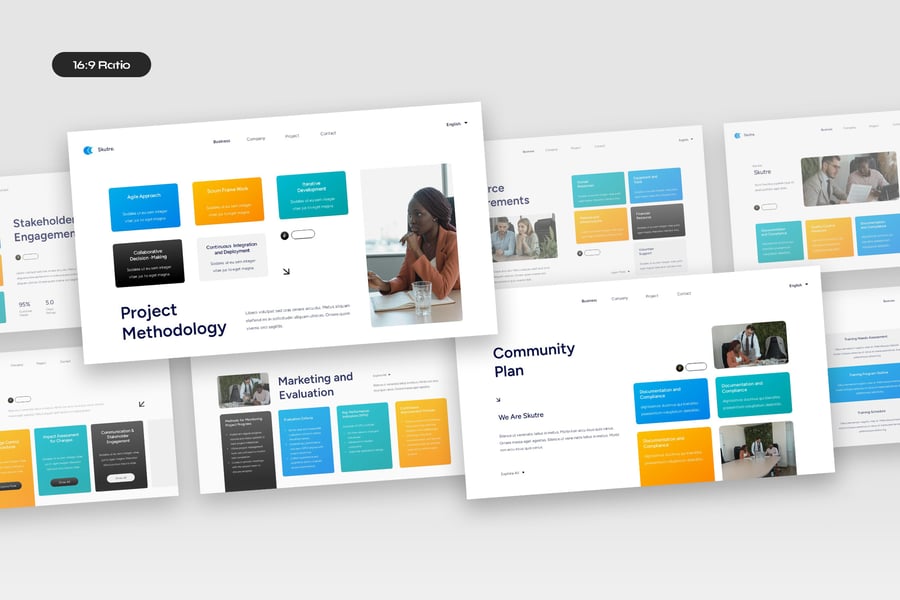 白色现代多彩公司项目建议书PPT模版 (PPTX,PPT)