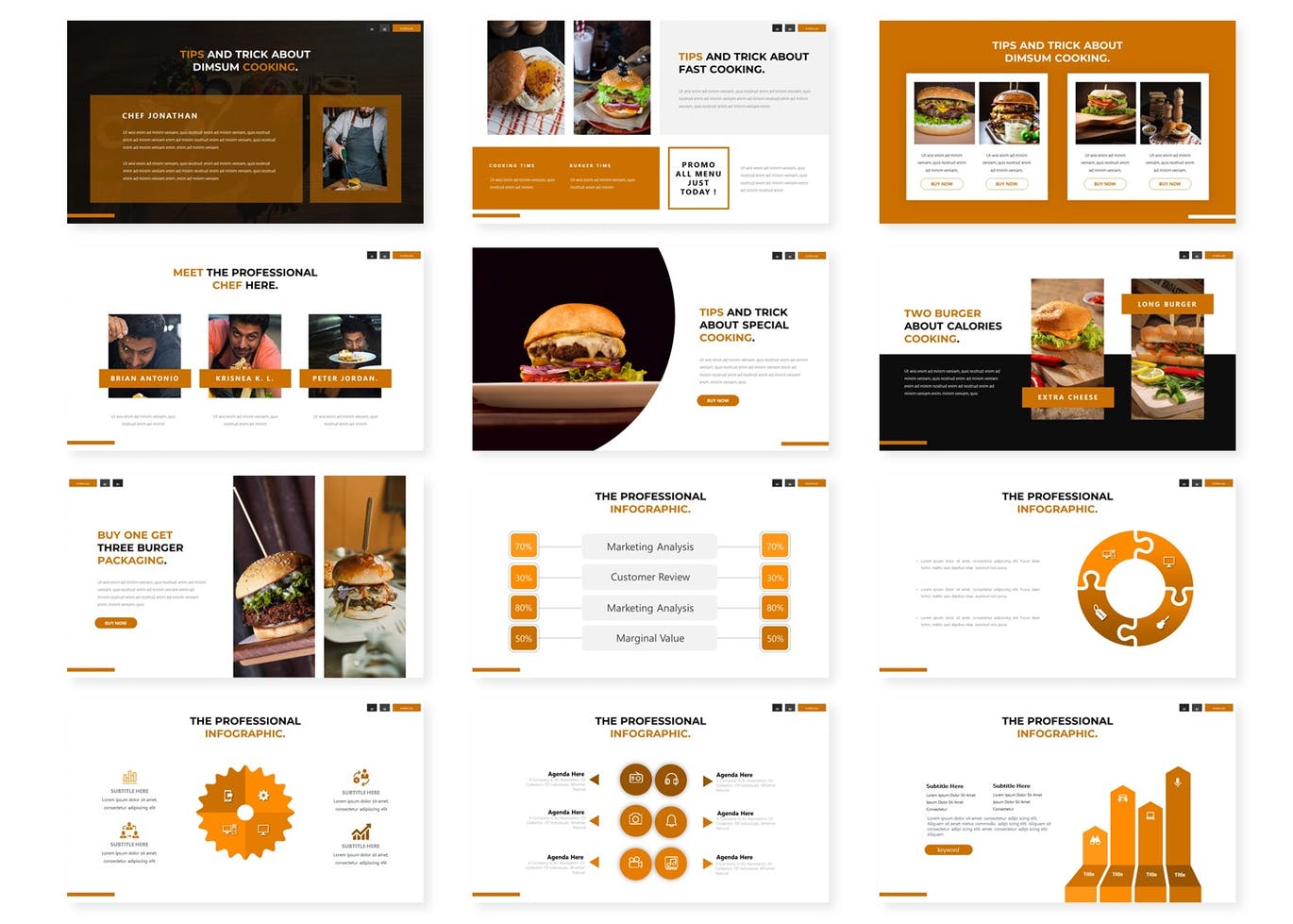 简约时尚多用途食品餐厅powerpoint幻灯片演示模板（pptx&amp;key）