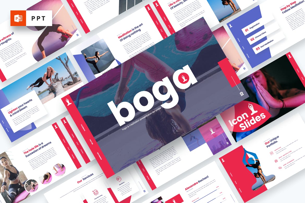 时尚高端优雅清新冥想瑜伽运动powerpoint幻灯片演示模板（pptx）