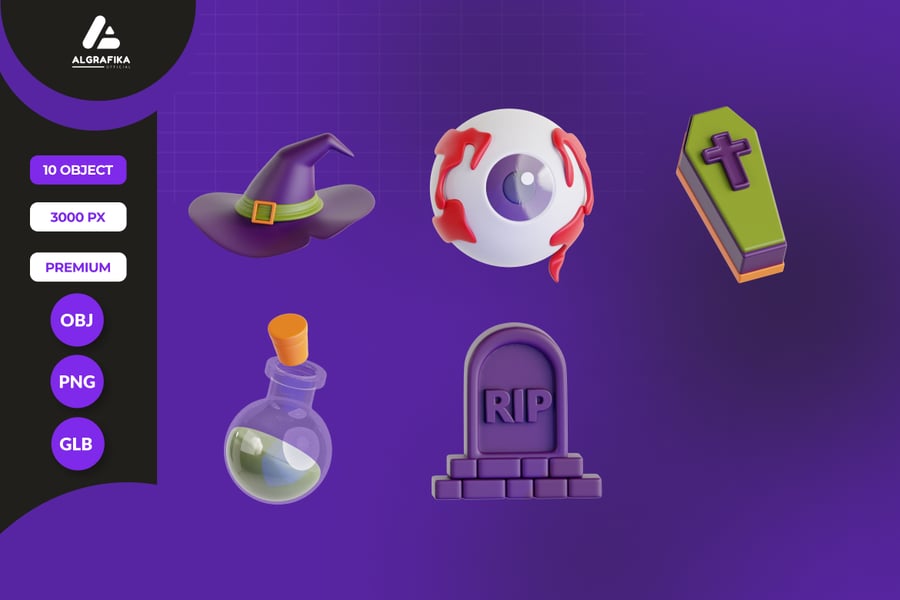 万圣节快乐 3D 图标 (PNG,OBJ)