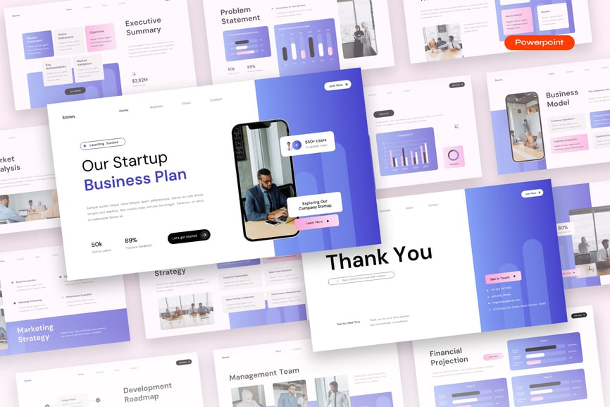 白蓝现代梯度创业商业计划PPT模版 (PPTX,PPT)