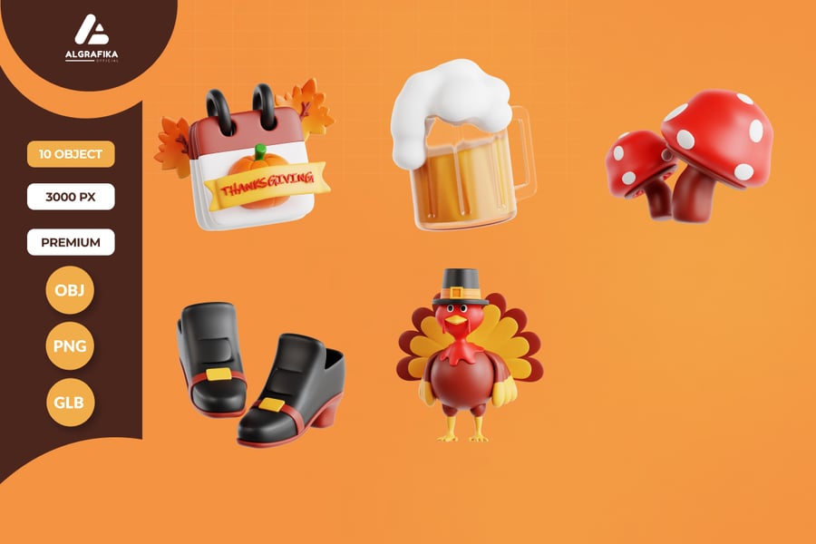 感恩节 3D 图标 (PNG,OBJ)