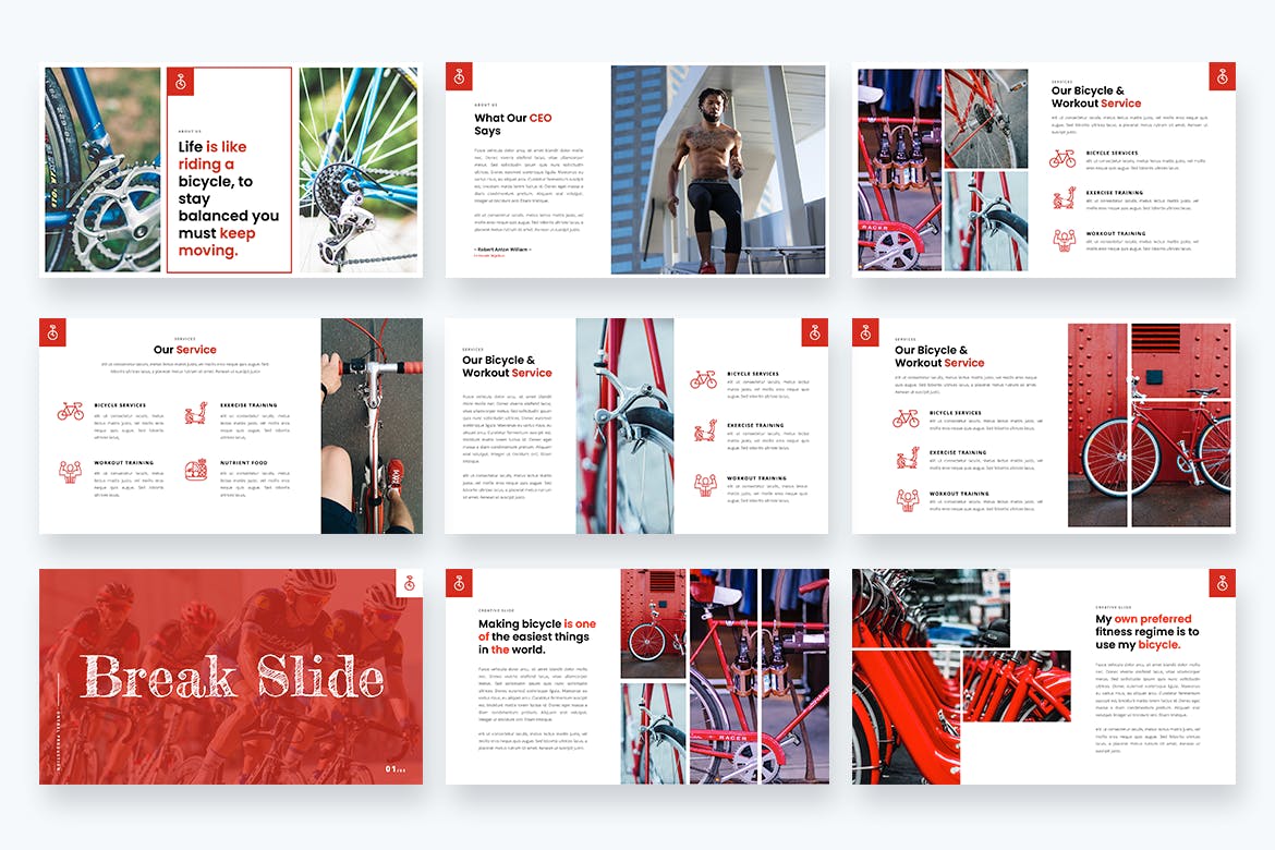 自行车主题PPT模板(PPTX)