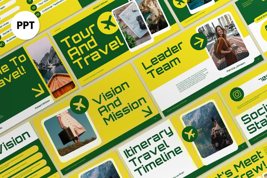 绿色几何旅游及旅游展示PPT模版 (PPT,PPTX)