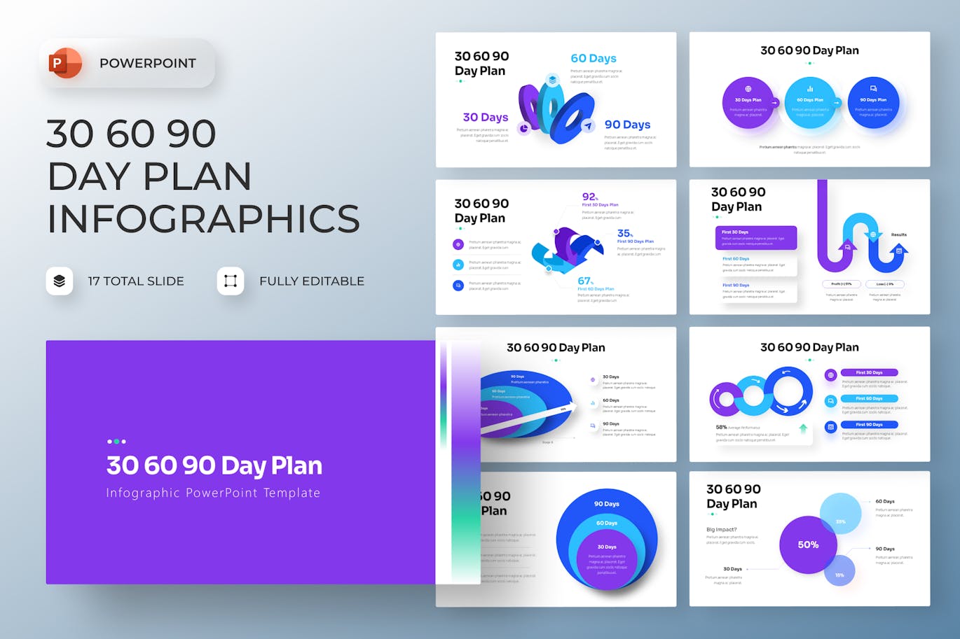 30 60 90 天计划信息图表PPT模板 (PPTX)