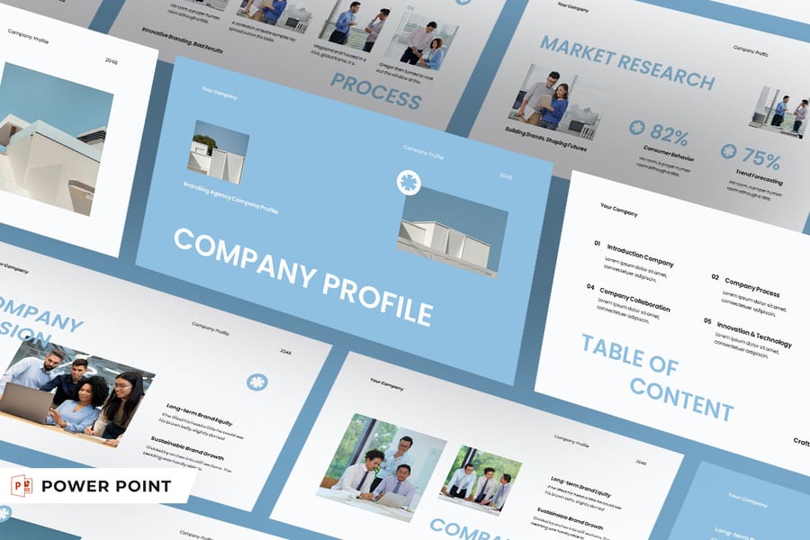 灰蓝公司简介品牌PPT模版 (PPT,PPTX)