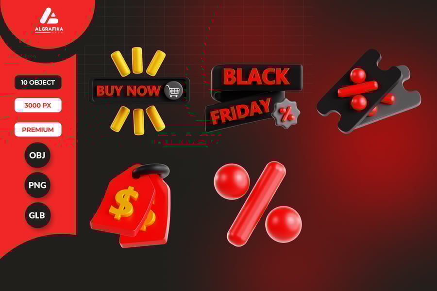 黑色星期五销售 3D 图标 (PNG,OBJ)
