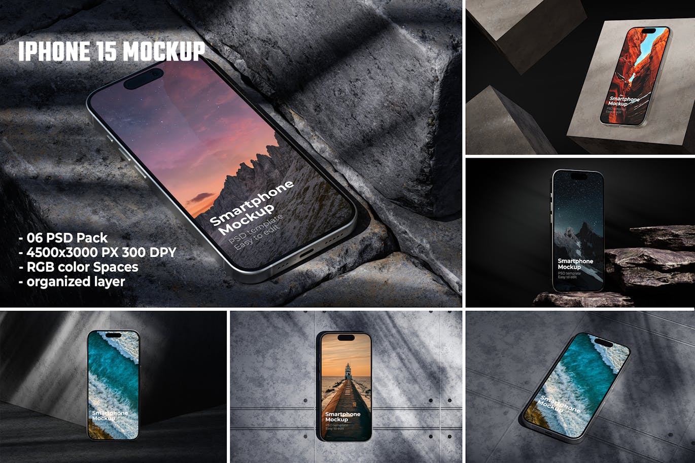 iPhone 15 手机样机 (PSD)