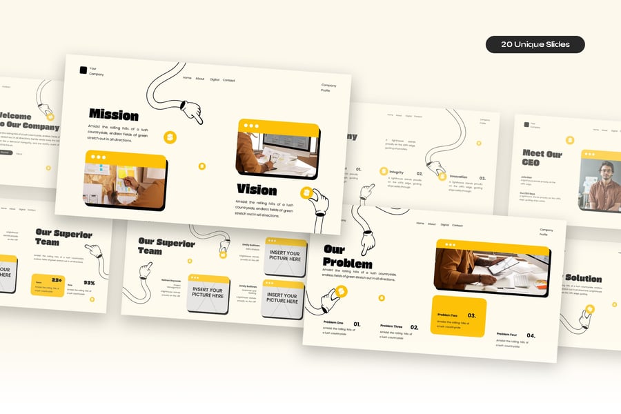 奶油黄色复古数字代理公司简介PPT模版 (PPTX,PPT)