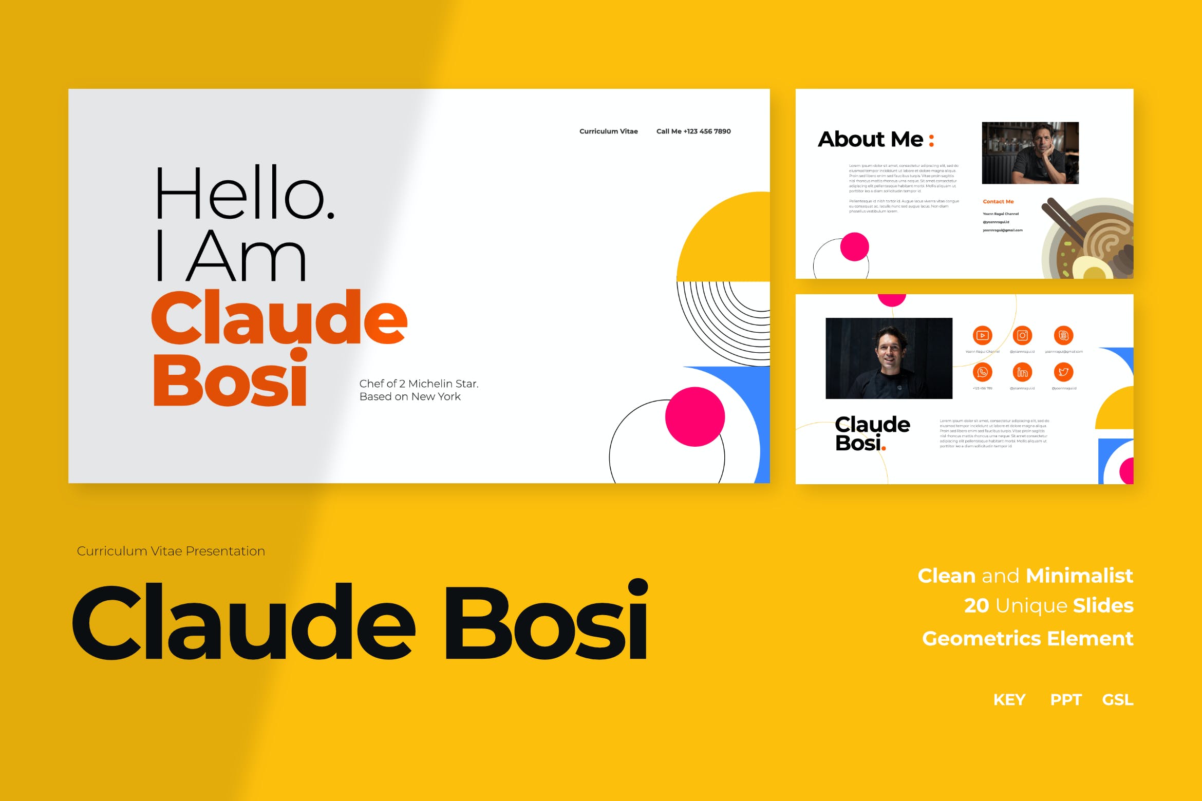 设计感抢的简约简历PPT模板（KEY,PPT）