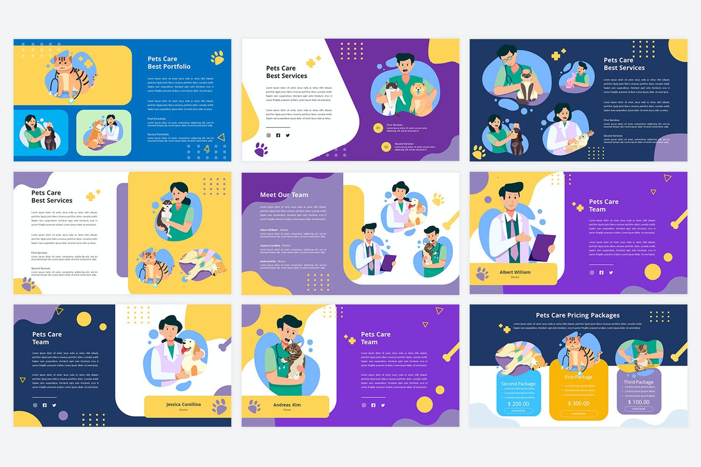 可爱 宠物护理PowerPoint模板（PPTX）