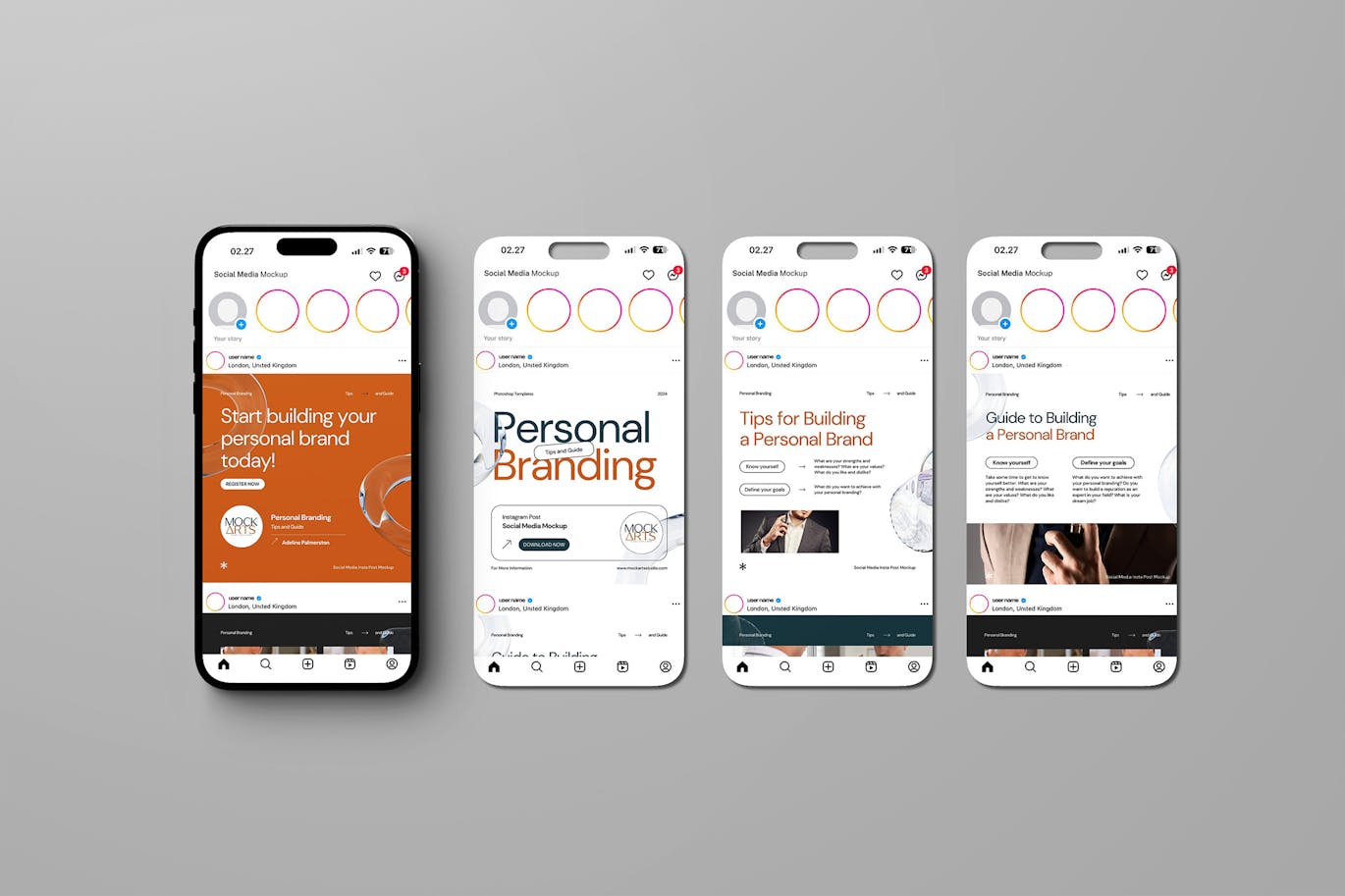 Instagram 与屏幕手机样机 (PSD)