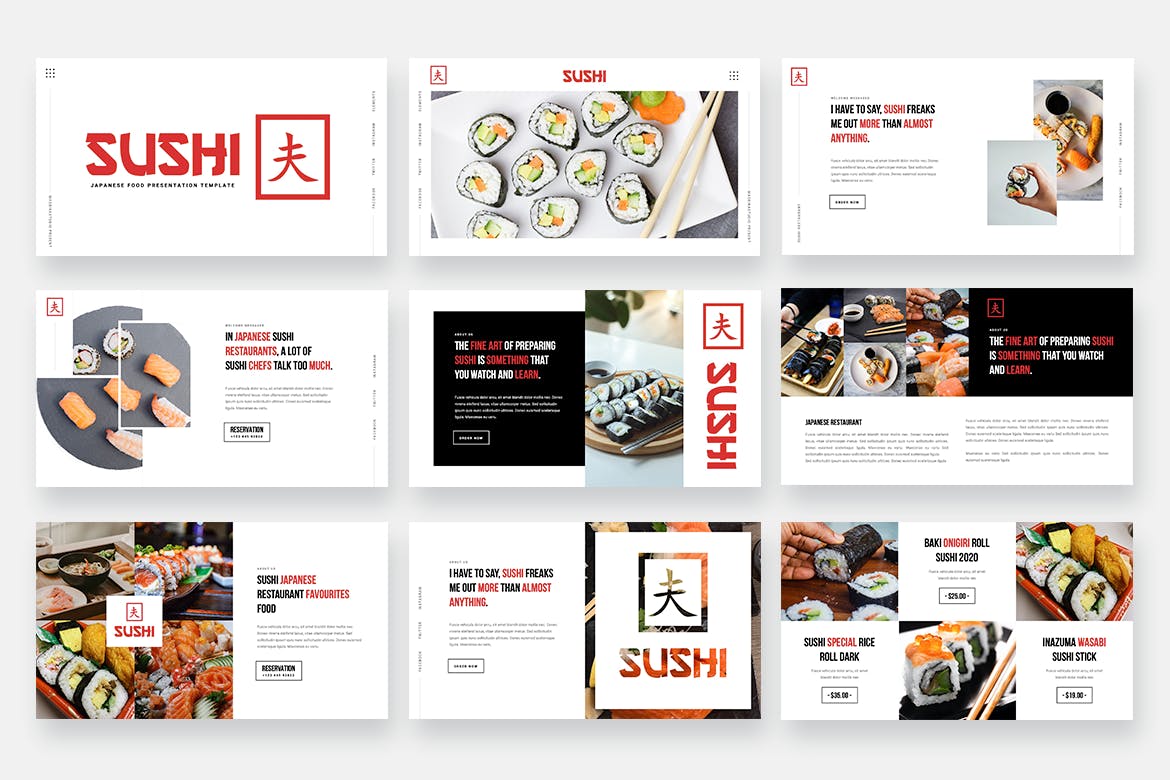 优雅的日式餐厅日本料理寿司powerpoint幻灯片演示模板（pptx）