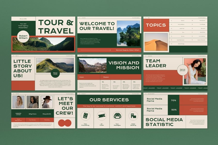 绿色瑞士旅游和旅游介绍PPT模版 (PPT,PPTX)