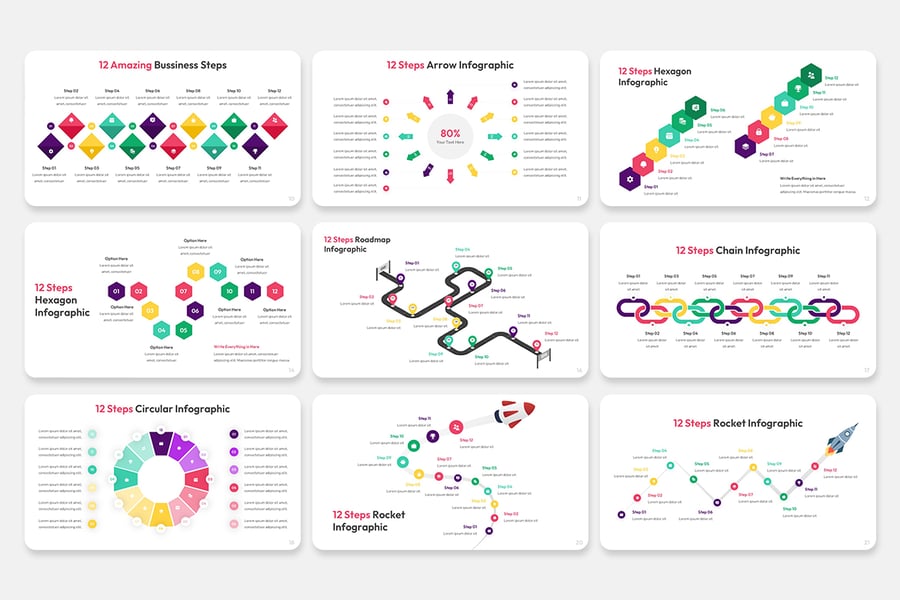 12 步骤信息图PPT模版 (PPTX)