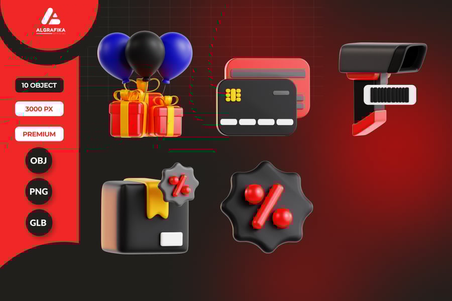 黑色星期五销售 3D 图标 (PNG,OBJ)