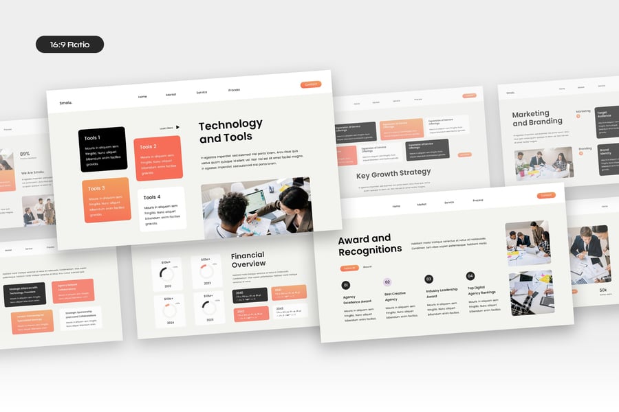 奶油橙色现代简约商业宣传片PPT模版 (PPTX,PPT)