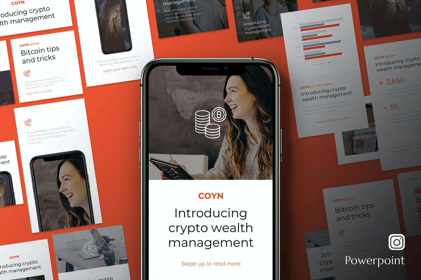 时尚高端简约多用途高品质比特币Instagram社交媒体powerpoint幻灯片演示模板（pptx）