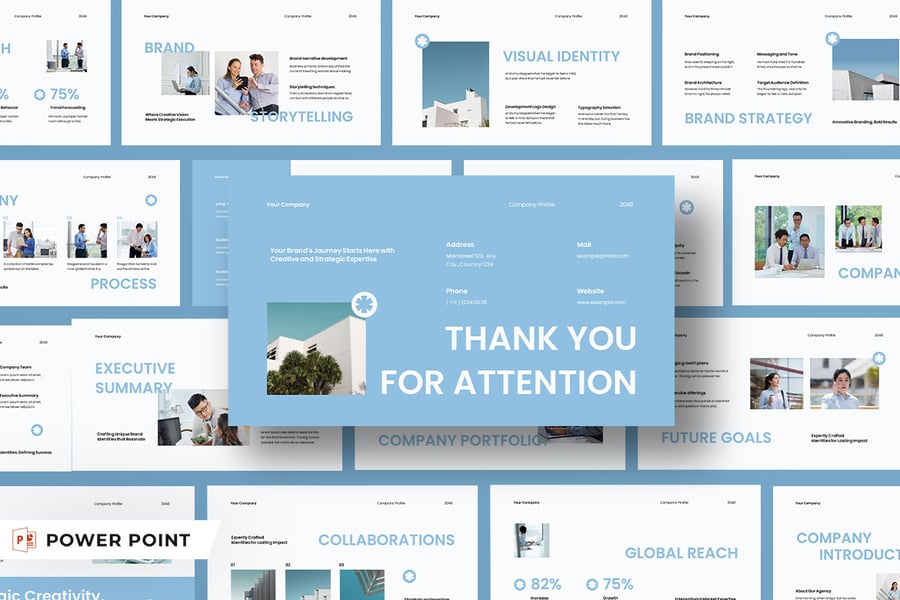 灰蓝公司简介品牌PPT模版 (PPT,PPTX)