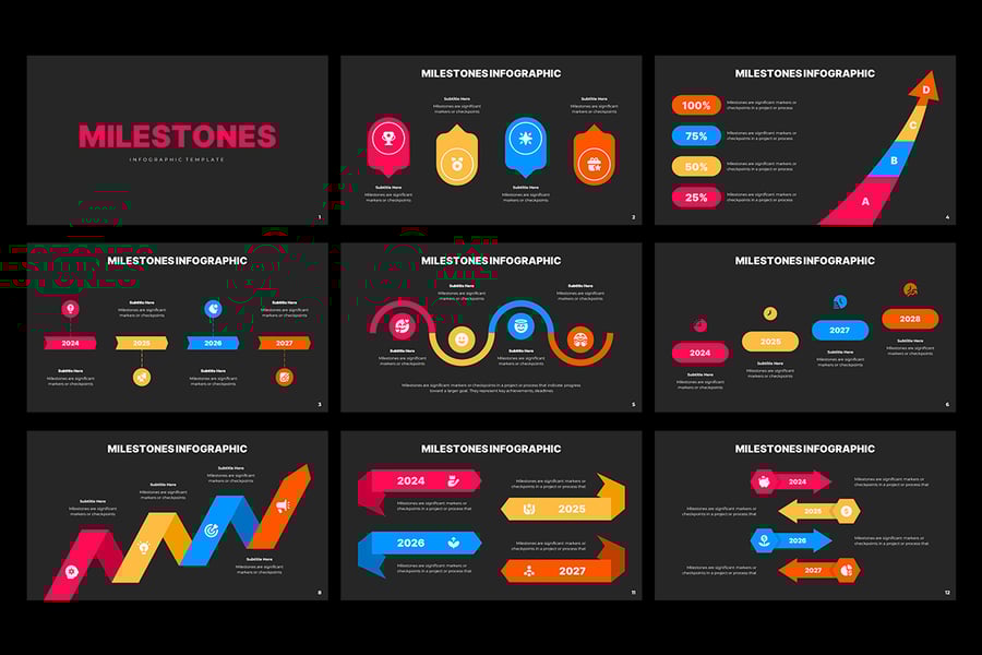 里程碑信息图表演示PPT模版 (PPTX)