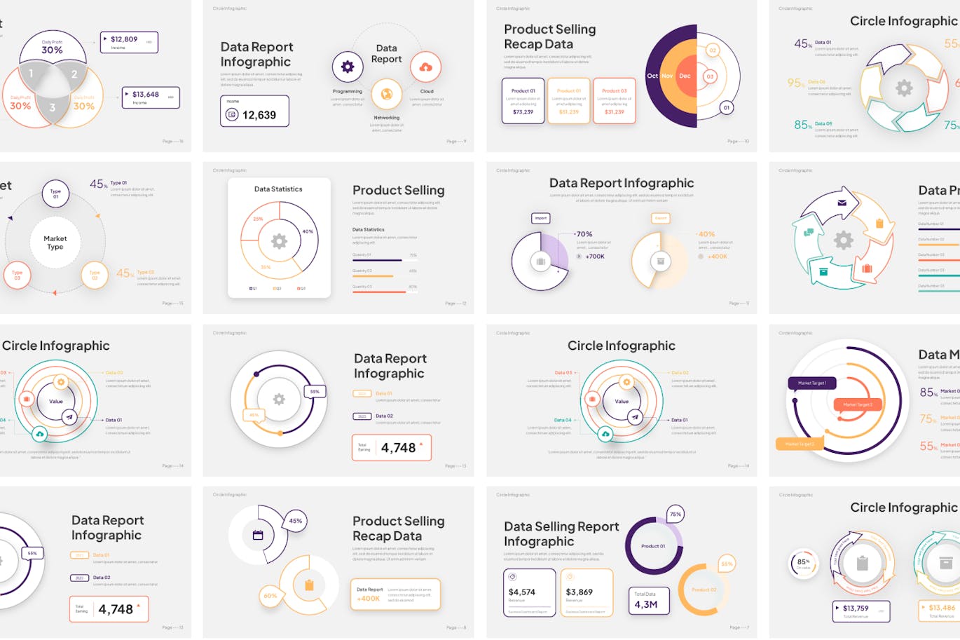圆圈信息图表演示PPT模板 (PPTX)