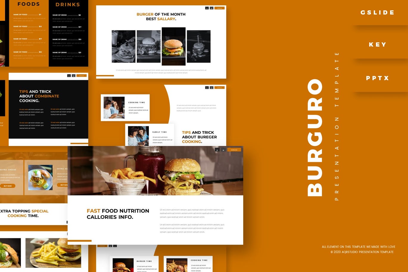 简约时尚多用途食品餐厅powerpoint幻灯片演示模板（pptx&key）