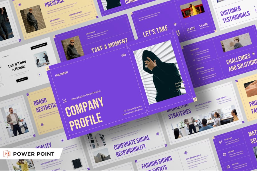 紫色奶油灰色现代风格公司简介PPT模版 (PPT,PPTX)