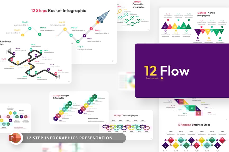 12 步骤信息图PPT模版 (PPTX)