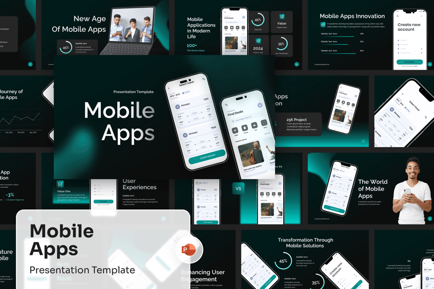 信息图表移动应用程序 PPT模版 (PPTX)