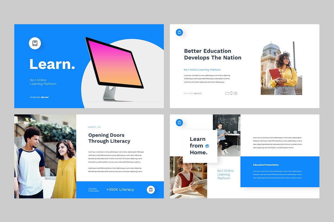 时尚高端简约清新学习在线教育powerpoint幻灯片演示模板（pptx）