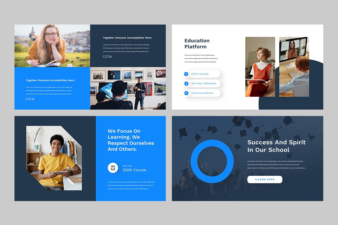 时尚高端简约清新学习在线教育powerpoint幻灯片演示模板（pptx）