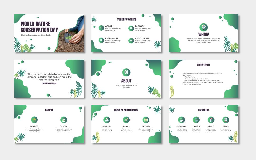 绿色植物绿叶文艺风PPT模板