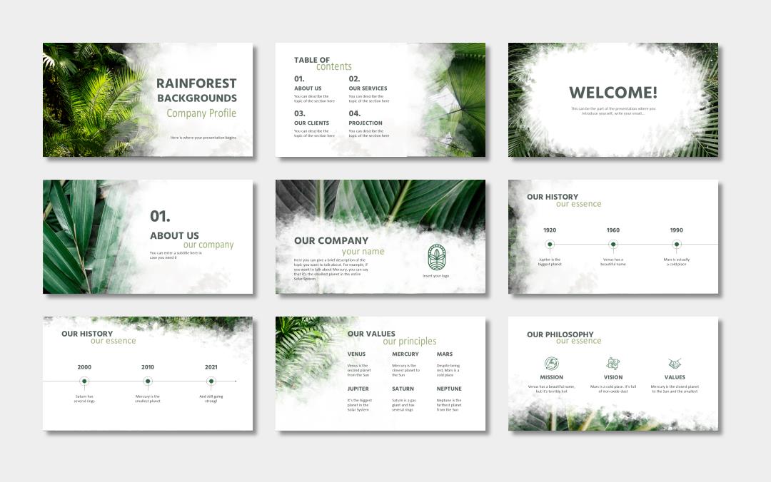 绿色植物绿叶文艺风PPT模板