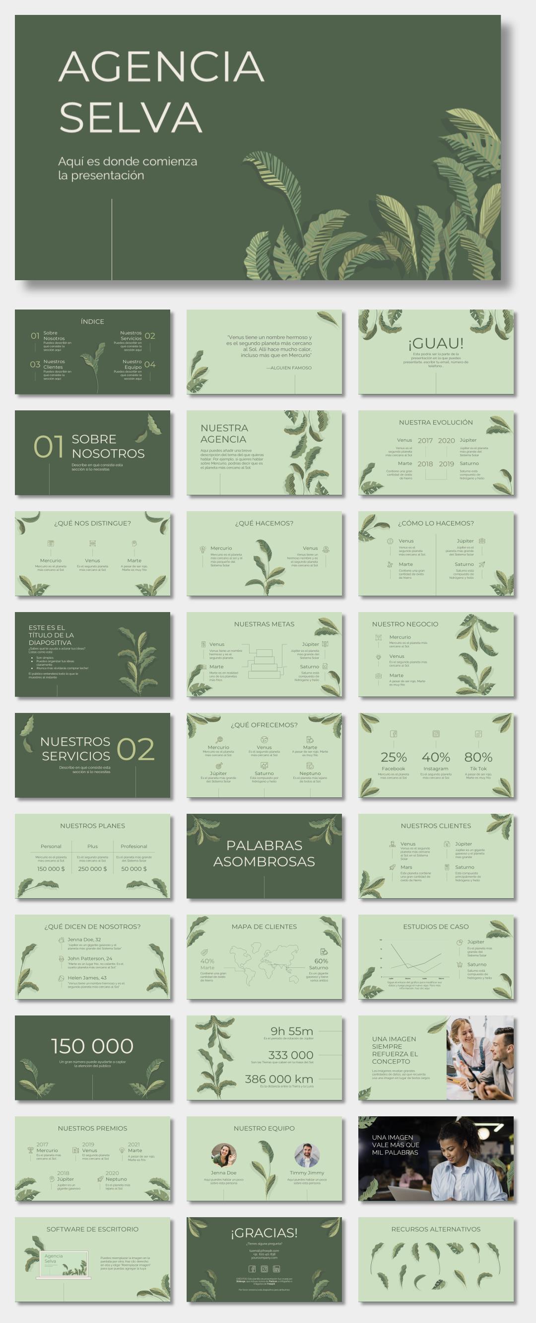 绿色植物绿叶文艺风PPT模板