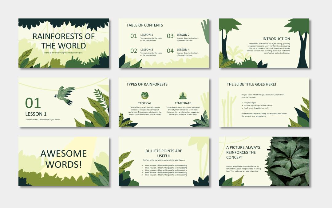 绿色植物绿叶文艺风PPT模板