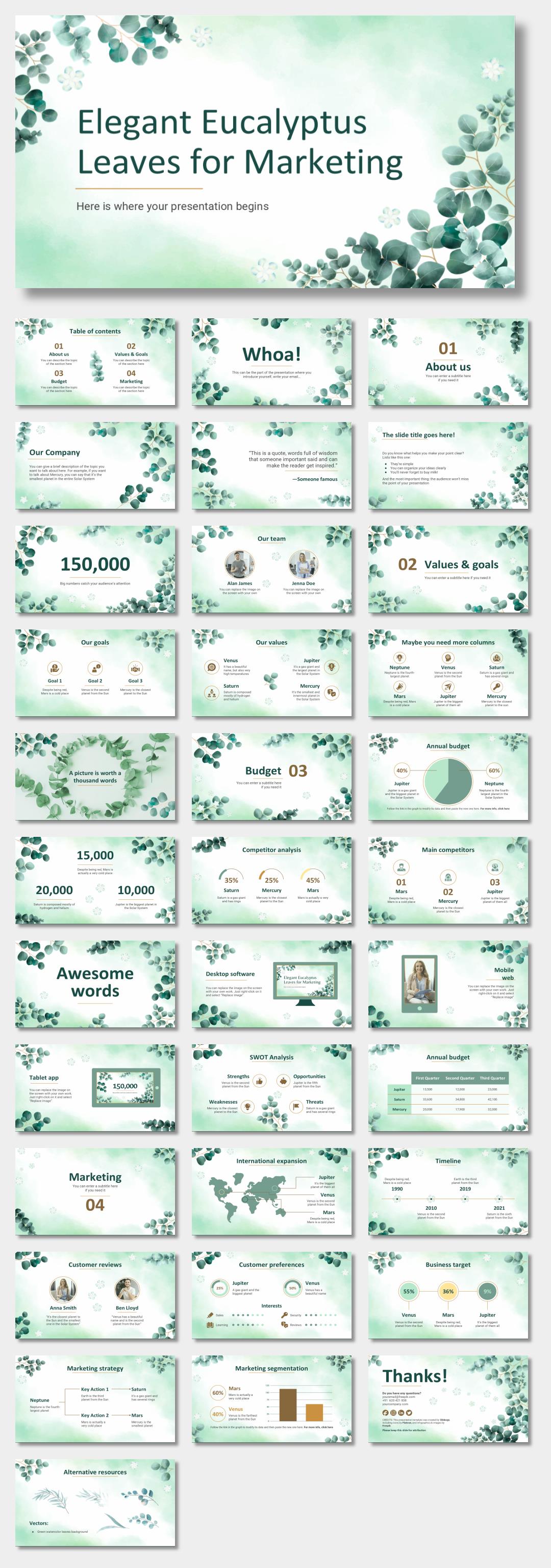 绿色植物绿叶文艺风PPT模板
