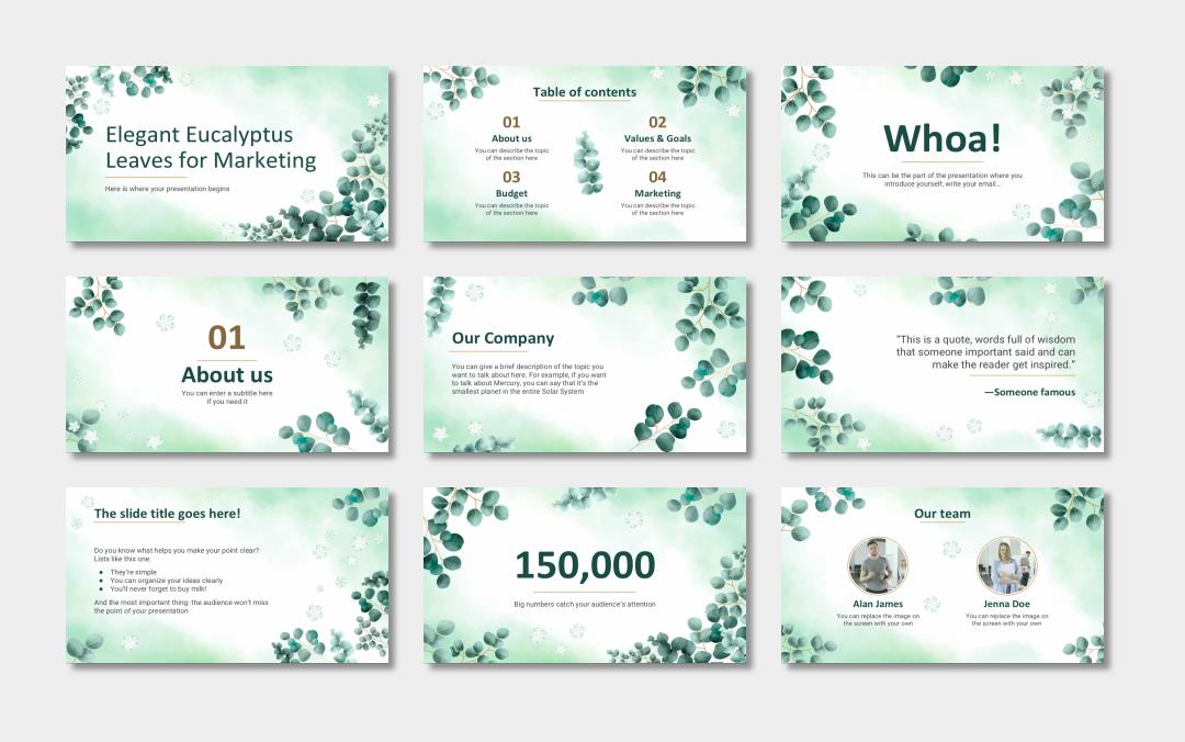 绿色植物绿叶文艺风PPT模板