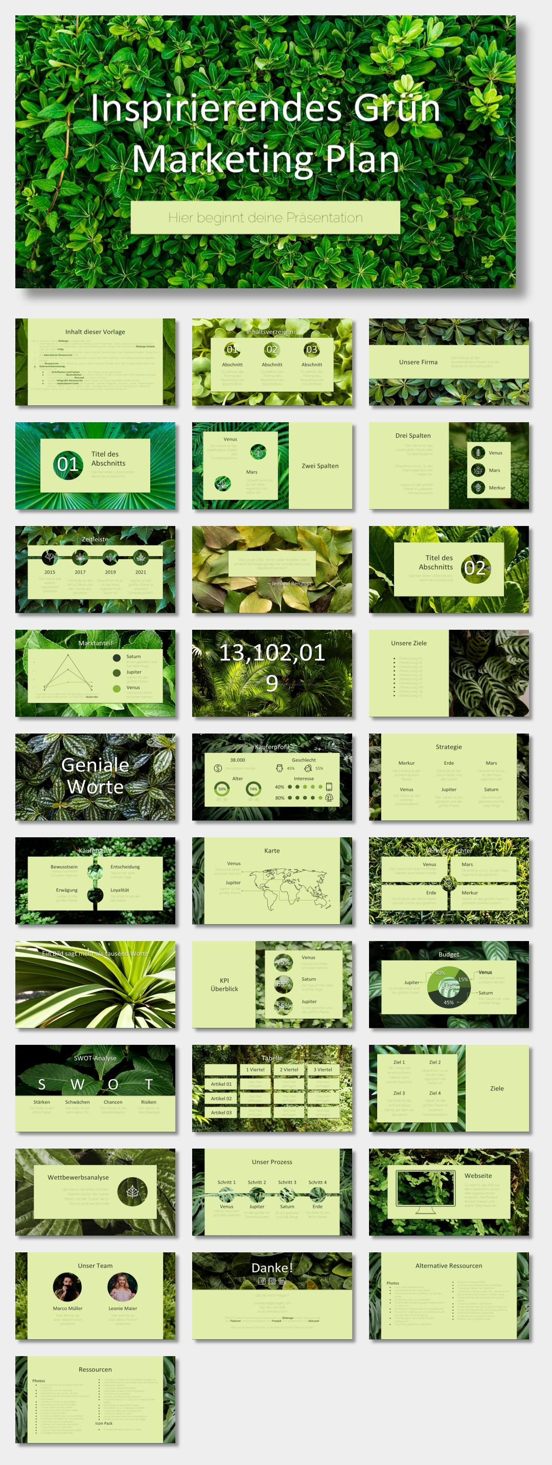 绿色植物绿叶文艺风PPT模板