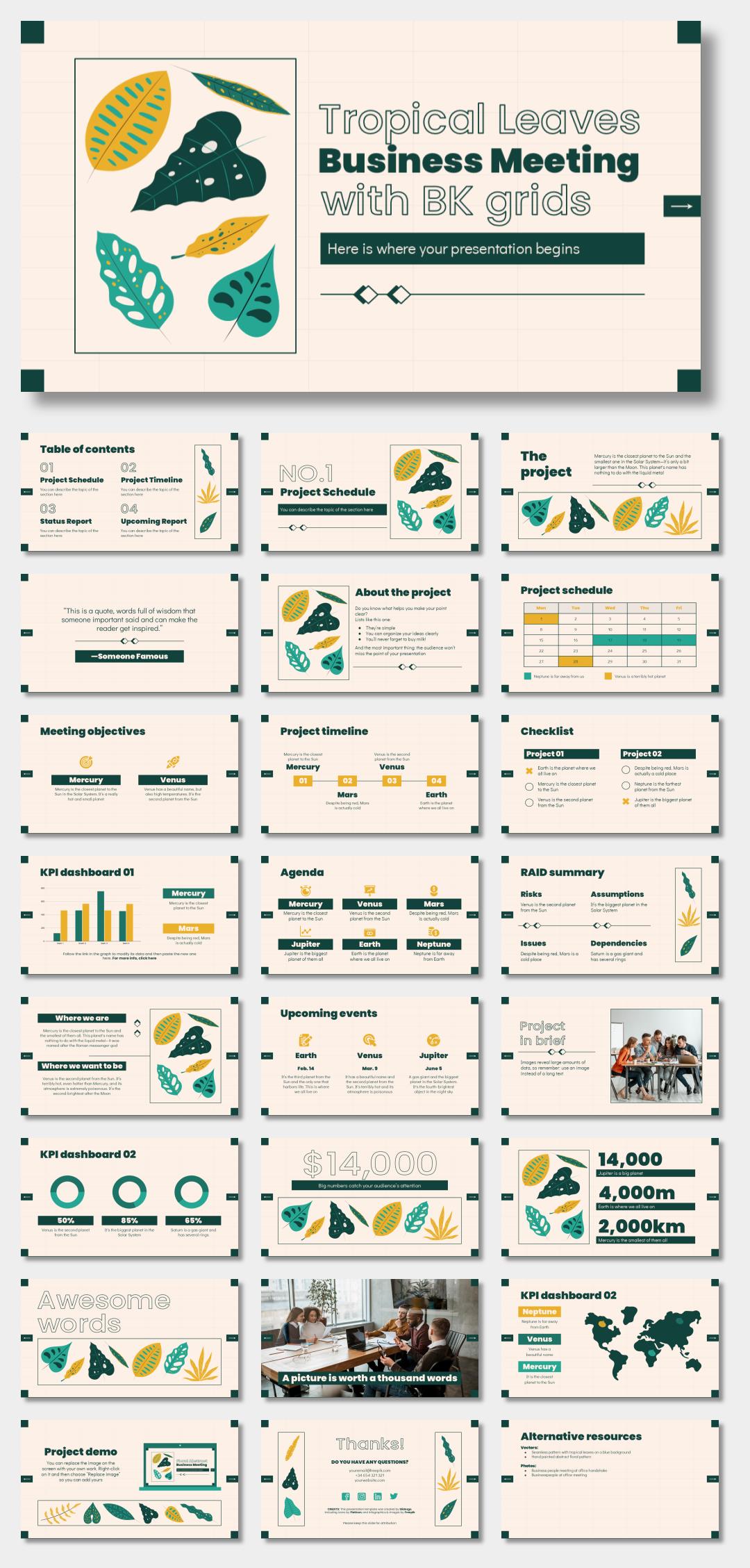 绿色植物绿叶文艺风PPT模板